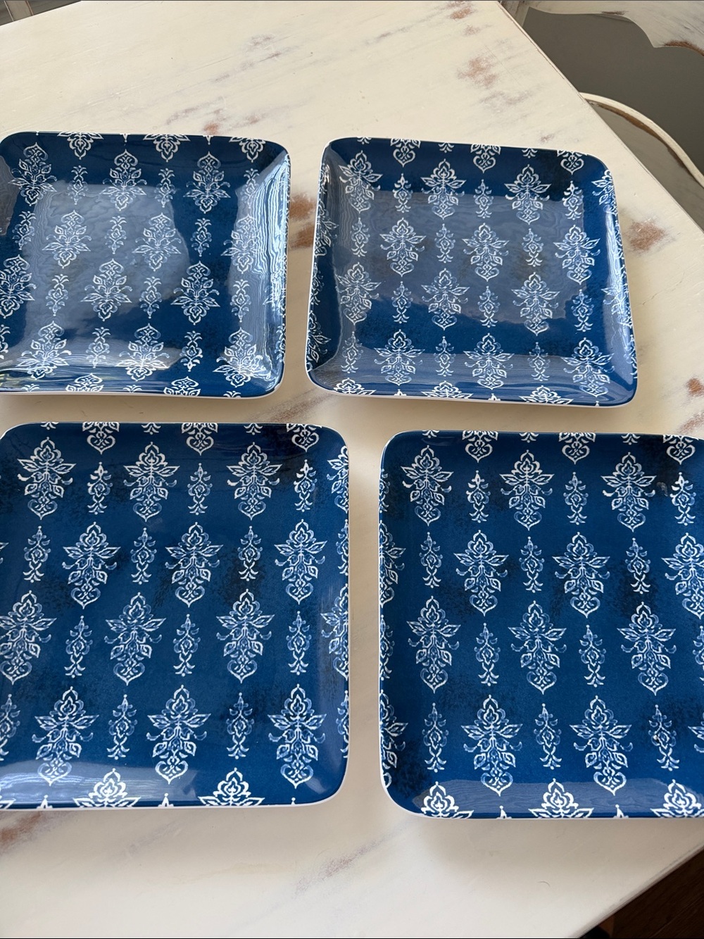 Pier 1 Imports Blue Patterned Square Salad Plates - Set of 4